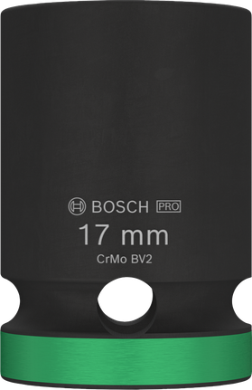 Kunci sok impak Bosch PRO 1/2" 17 mm dengan cincin hijau.